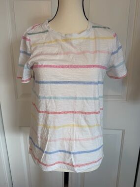 Joules White Short-Sleeve Tee with Pastel Stripe Accents